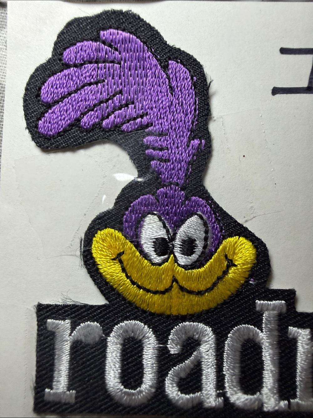 Vintage Roadrunner Embroidered Iron-On Patch Purple Yellow Cartoon NOS - Picture 3 of 4